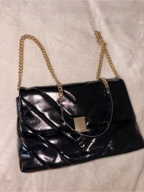 ALDO Black Quilted Shoulder Bag with Gold Chain Strap